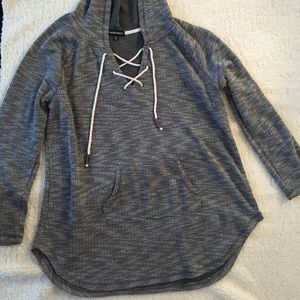 Grey thick knit pullover hoodie